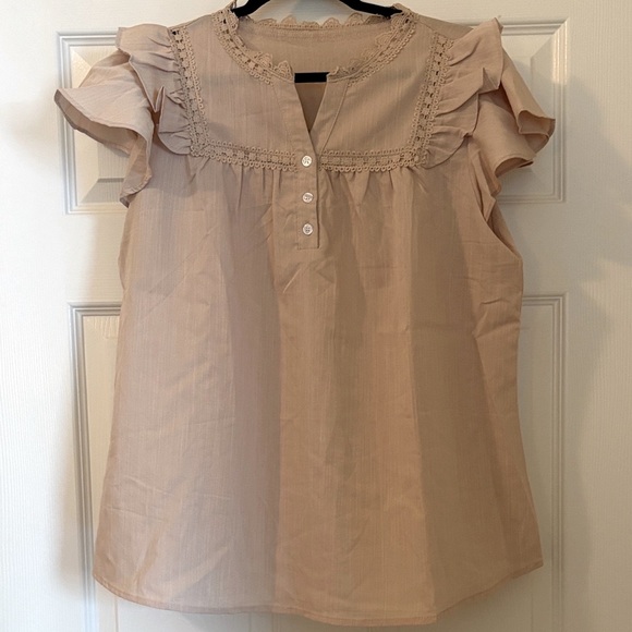 Women's Ruffled Beige Top - Picture 1 of 6
